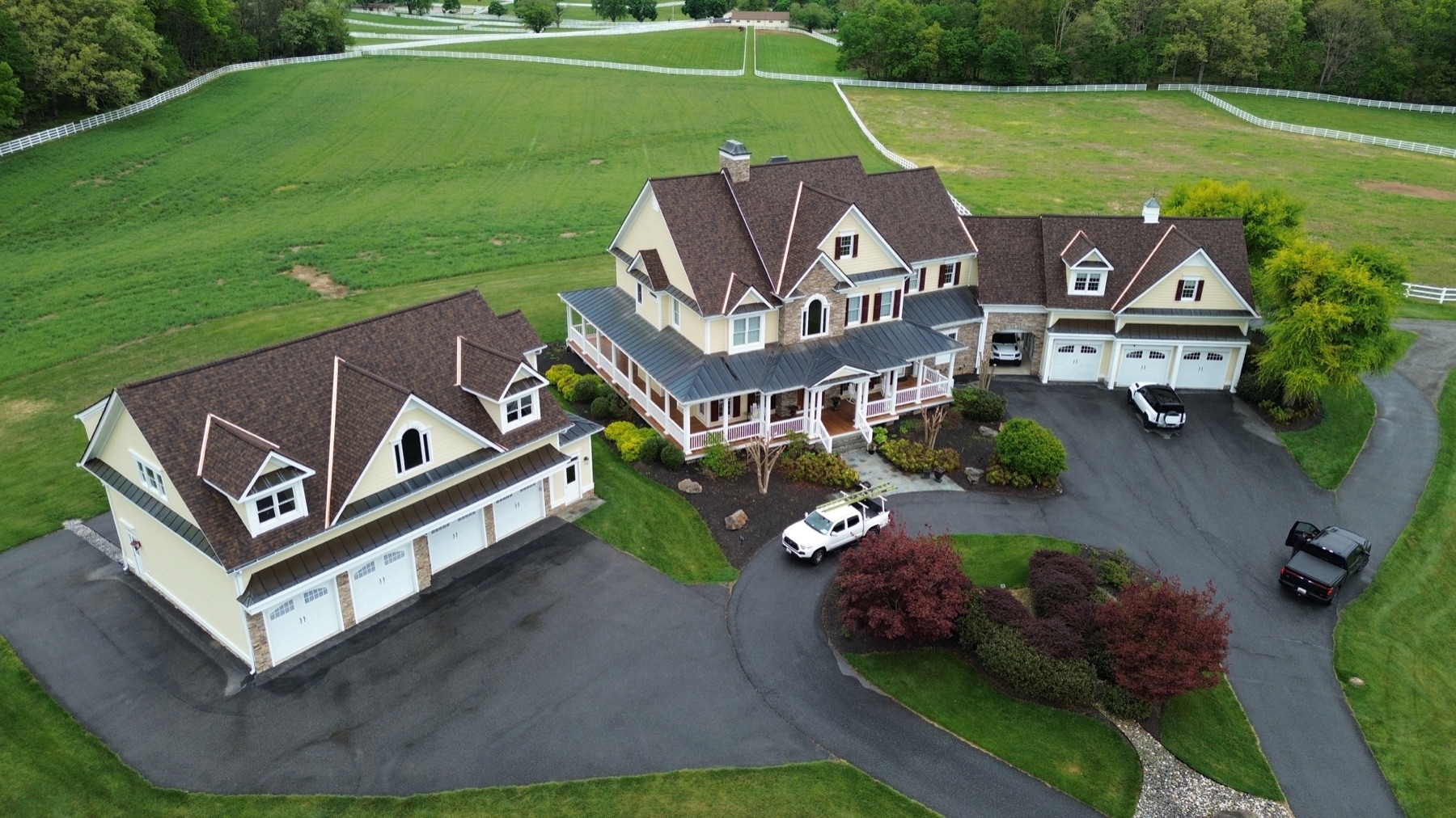 Aerial view of a Maryland storm-damaged roof replacement completed by Supreme Restorations